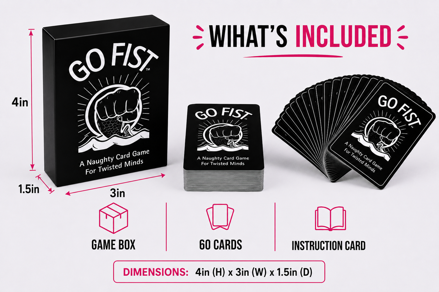 GO FIST game contents including 60 cards, box and instructions