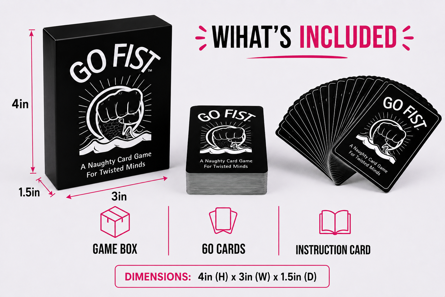 GO FIST game contents including 60 cards, box and instructions